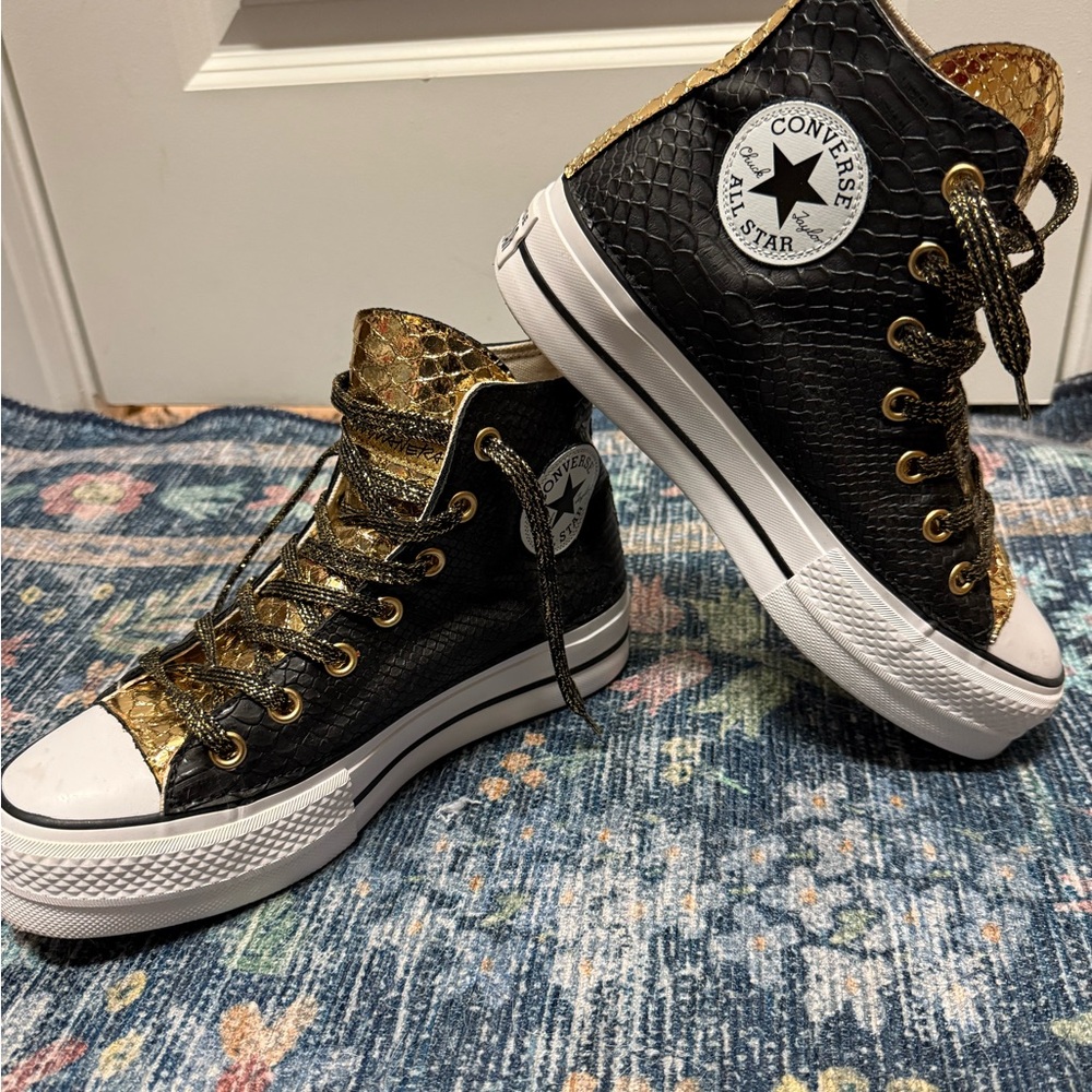 Converse Black and Gold High-Top Converse Made in 🇮🇹